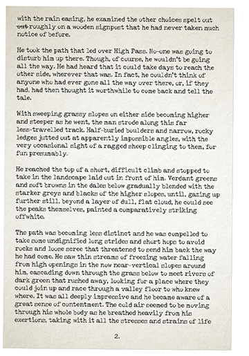 an old, typewritten sheet of paper - page 2 of 'into the scenery' by julian cowley.