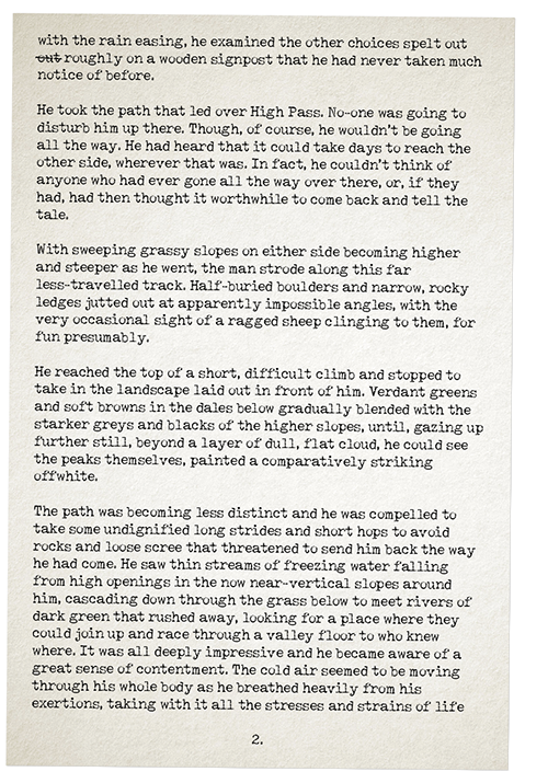 an old, typewritten sheet of paper - page 2 of 'into the scenery' by julian cowley
