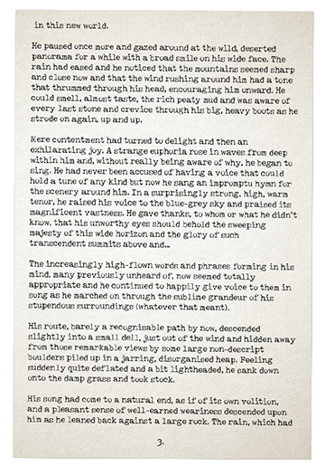 an old, typewritten sheet of paper - page 3 of 'into the scenery' by julian cowley.