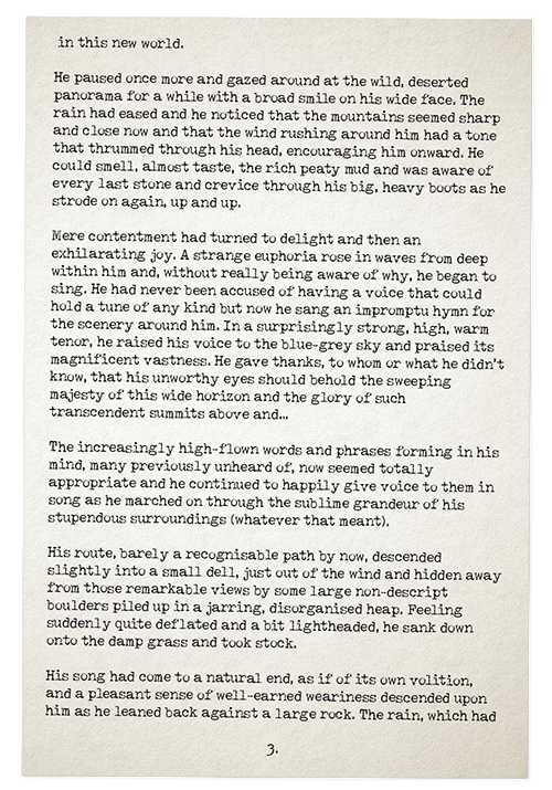 an old, typewritten sheet of paper - page 3 of 'into the scenery' by julian cowley