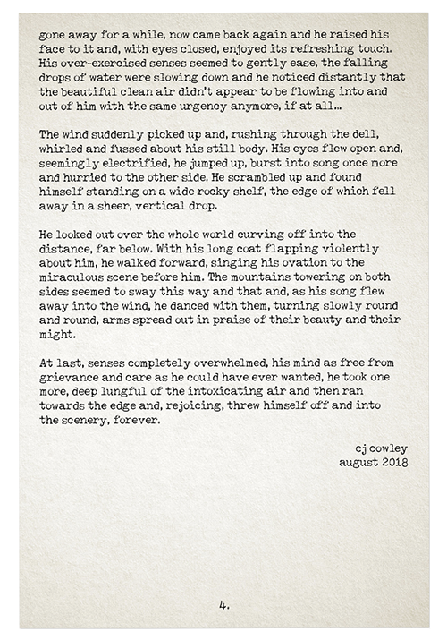 an old, typewritten sheet of paper - page 4 of 'into the scenery' by julian cowley