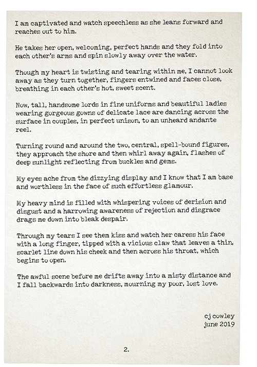an old, typewritten sheet of paper - page 2 of 'lords and ladies' by julian cowley
