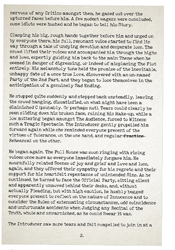 an old, typewritten sheet of paper - page 2 of 'last words' by julian cowley.