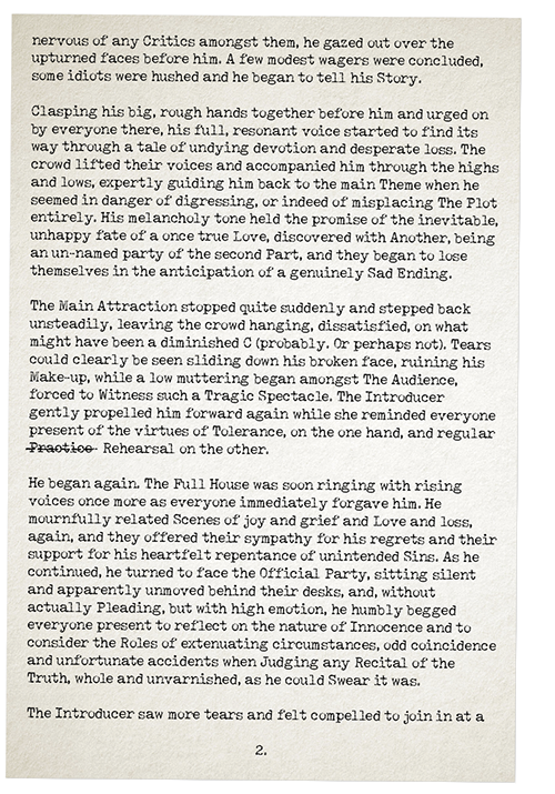 an old, typewritten sheet of paper - page 2 of 'last words' by julian cowley